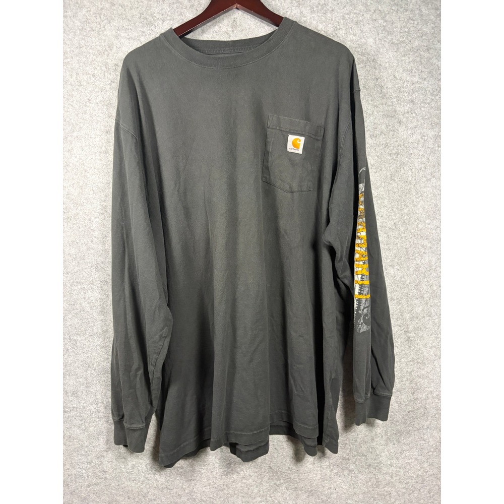 Carhartt Mens 2XL Tall Long Sleeve Pocket T-Shirt Gray Original Fit Graphic Logo